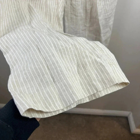 L.L. Bean Pull On Linen Pants Size 16 Petite Beige Stripes Minimal Lagenlook - Picture 7 of 10
